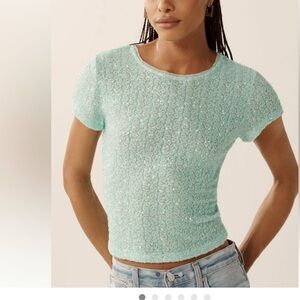 Maeve Sequin Muscle Tee / turquoise size M